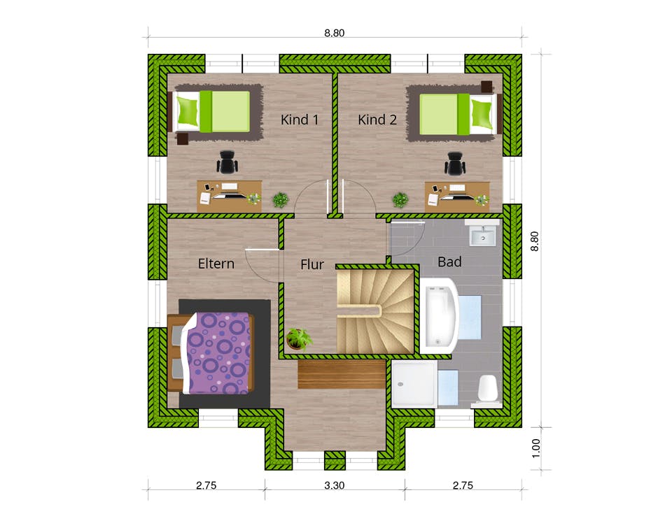 Massivhaus Stadtvilla 120 von WBI Hausbau Schlüsselfertig ab 231500€, Stadtvilla Grundriss 2