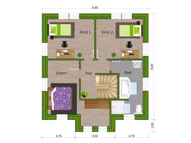 Massivhaus Stadtvilla 120 von WBI Hausbau Schlüsselfertig ab 231500€, Stadtvilla Grundriss 2