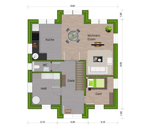 Massivhaus Stadtvilla 150 von WBI Hausbau Schlüsselfertig ab 275400€, Stadtvilla Grundriss 1