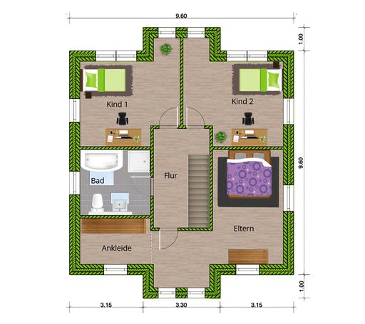 Massivhaus Stadtvilla 150 von WBI Hausbau Schlüsselfertig ab 275400€, Stadtvilla Grundriss 2