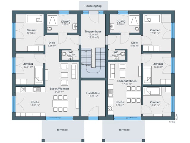 Fertighaus Vielseitiger Gewerbebau mit Mitarbeiter-Wohnungen von Bau-Fritz - Mehrfamilienhäuser, Stadtvilla Grundriss 1