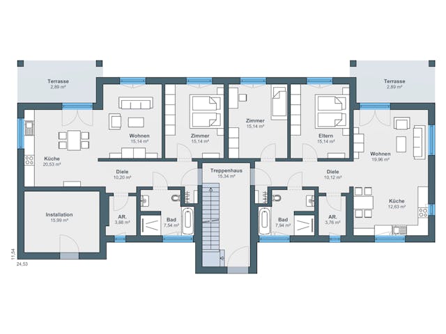 Fertighaus Mehrfamilienhaus mit 6 Wohnungen in Holzfertigbauweise von WeberHaus - Mehrfamilienhäuser, Cubushaus Grundriss 1 Fertighaus Mehrfamilienhaus mit 6 Wohnungen in Holzfertigbauweise von WeberHaus - Mehrfamilienhäuser, Cubushaus Grundriss 1