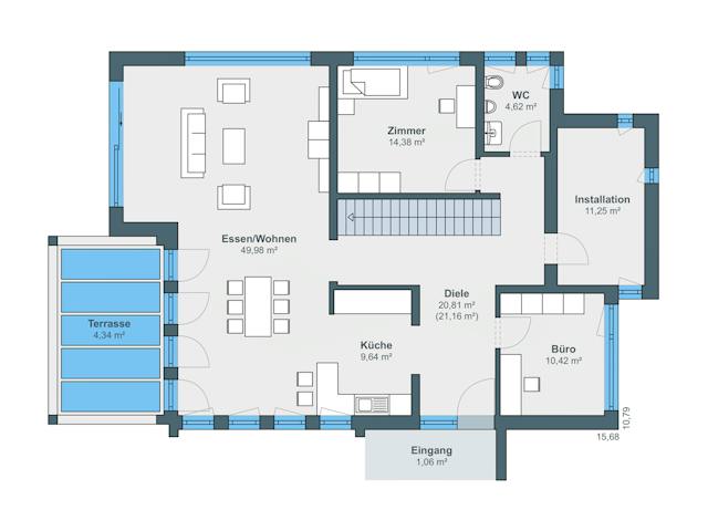 Fertighaus Ausstellungshaus Fellbach Stadtvilla von WeberHaus Schlüsselfertig ab 525000€, Stadtvilla Grundriss 1
