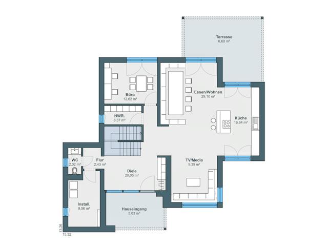 Fertighaus Ausstellungshaus Kappel-Grafenhausen von WeberHaus Schlüsselfertig ab 670000€, Stadtvilla Grundriss 1