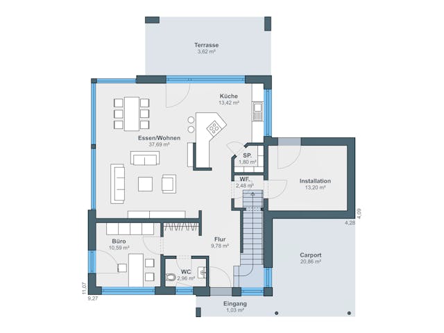 Fertighaus Ausstellungshaus Rheinau-Linx CityLife 700 von WeberHaus Schlüsselfertig ab 456000€, Cubushaus Grundriss 1