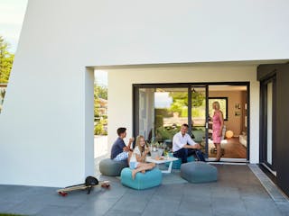 Fertighaus Ausstellungshaus Rheinau-Linx Jubiläumshaus von WeberHaus Schlüsselfertig ab 695000€, Pultdachhaus Außenansicht 4