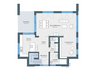 Fertighaus Ausstellungshaus Rheinau-Linx Jubiläumshaus von WeberHaus Schlüsselfertig ab 695000€, Pultdachhaus Grundriss 1
