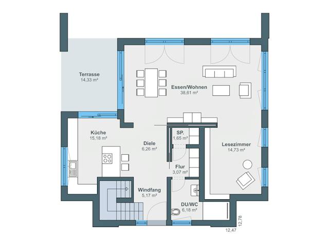 Fertighaus Ausstellungshaus Rheinau-Linx Jubiläumshaus von WeberHaus Schlüsselfertig ab 695000€, Pultdachhaus Grundriss 1