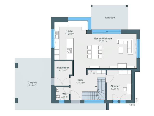 Fertighaus Ausstellungshaus Wenden generation5.5 110 von WeberHaus Schlüsselfertig ab 373000€, Grundriss 1