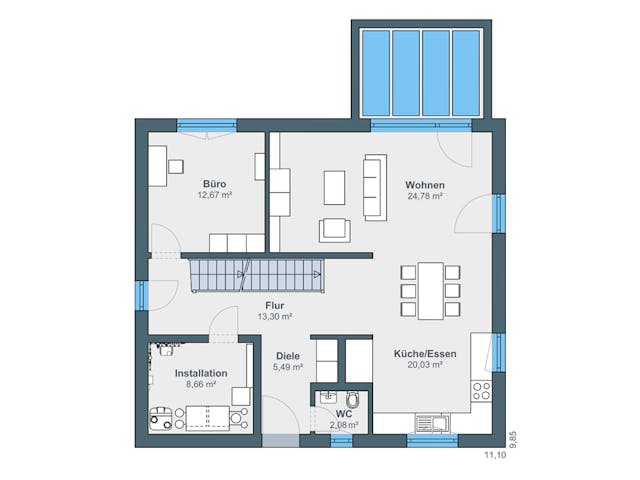 Fertighaus Jubiläumshaus Balance 355 von WeberHaus Schlüsselfertig ab 348650€, Satteldach-Klassiker Grundriss 1