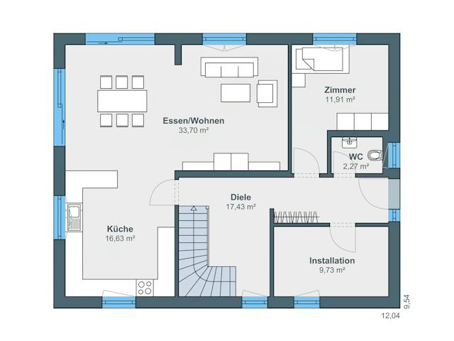 Fertighaus Kundenhaus Balance 300 von WeberHaus Schlüsselfertig ab 381000€, Satteldach-Klassiker Grundriss 1