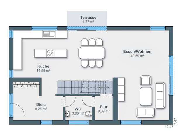 Fertighaus Kundenhaus Friemert sunshine 310 von WeberHaus Schlüsselfertig ab 360560€, Satteldach-Klassiker Grundriss 1