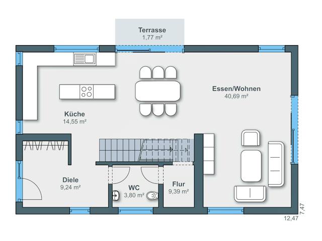 Fertighaus Kundenhaus Friemert sunshine 310 von WeberHaus Schlüsselfertig ab 374600€, Satteldach-Klassiker Grundriss 1