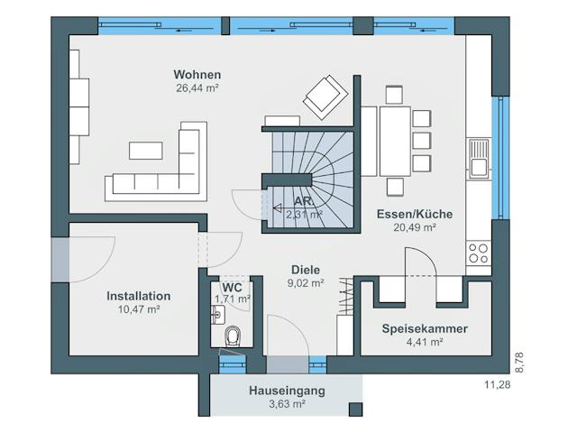 Fertighaus Kundenhaus Heinemann - generation5.5 Haus 150 von WeberHaus Schlüsselfertig ab 356000€, Grundriss 1