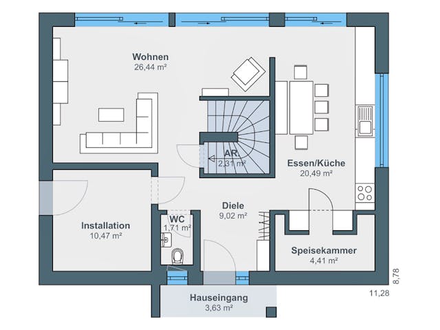 Fertighaus Kundenhaus Heinemann - generation5.5 Haus 150 von WeberHaus Schlüsselfertig ab 337900€, Grundriss 1