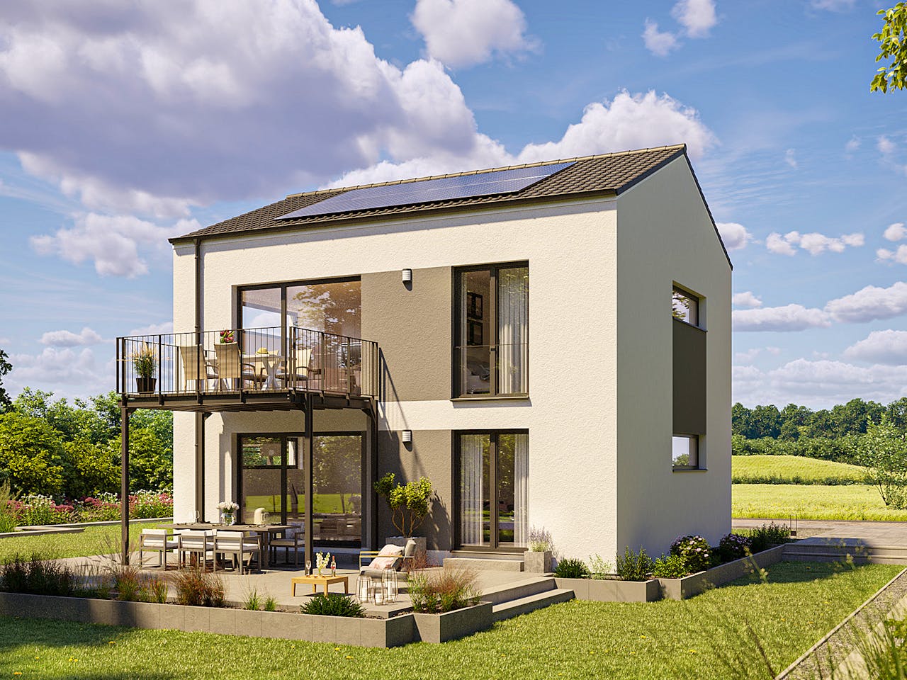 Fertighaus newLife mit zwei Wohneinheiten von WeberHaus Schlüsselfertig ab 408850€, Satteldach-Klassiker Außenansicht 1