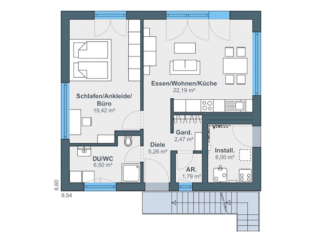 Fertighaus newLife mit zwei Wohneinheiten von WeberHaus Schlüsselfertig ab 399950€, Satteldach-Klassiker Grundriss 1