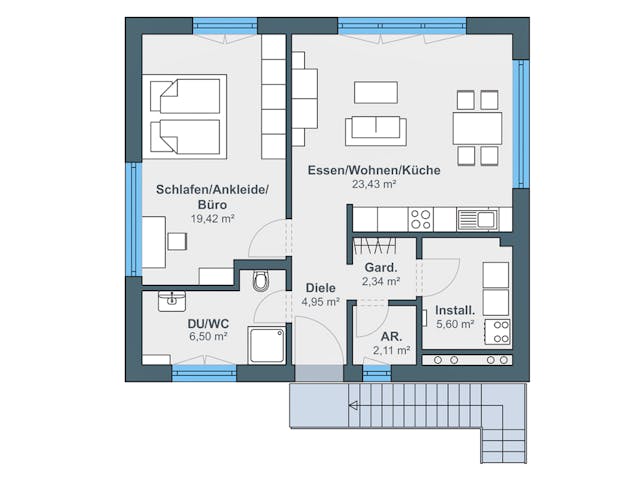 Fertighaus newLife mit zwei Wohneinheiten von WeberHaus Schlüsselfertig ab 399950€, Satteldach-Klassiker Grundriss 2