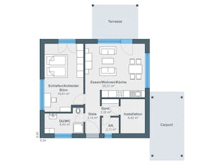 Fertighaus newLife Bungalow von WeberHaus Schlüsselfertig ab 222900€, Bungalow Grundriss 1