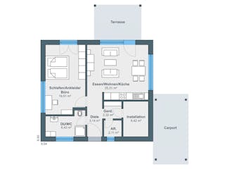 Fertighaus newLife Bungalow von WeberHaus Schlüsselfertig ab 231898€, Bungalow Grundriss 1