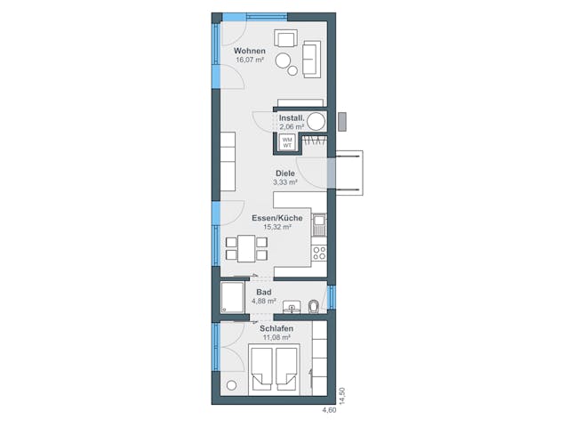 Fertighaus Option Bungalow mit Satteldach offen bis First von WeberHaus Schlüsselfertig ab 199000€, Bungalow Grundriss 1