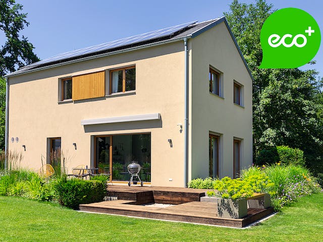 Fertighaus sunshine 225 eco+ von WeberHaus Schlüsselfertig ab 385400€, Satteldach-Klassiker Außenansicht 1