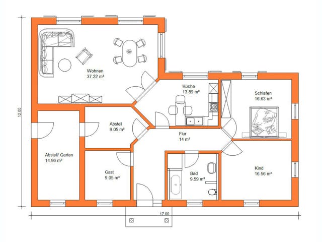 Massivhaus Bunganlow 371 von WEIOTT-Massiv-Haus, Bungalow Grundriss 1 Massivhaus Bunganlow 371 von WEIOTT-Massiv-Haus, Bungalow Grundriss 1