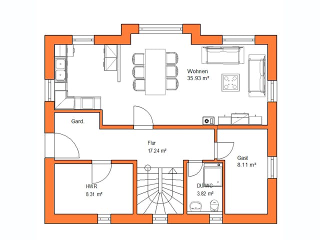 Massivhaus Einfamilienhaus 376 von WEIOTT-Massiv-Haus, Satteldach-Klassiker Grundriss 1 Massivhaus Einfamilienhaus 376 von WEIOTT-Massiv-Haus, Satteldach-Klassiker Grundriss 1