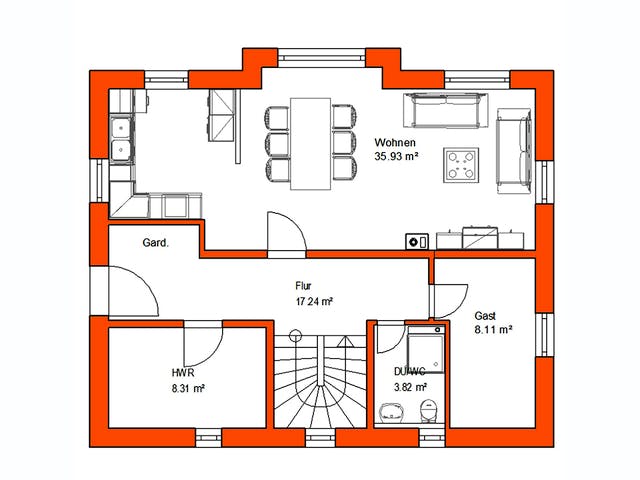 Massivhaus Einfamilienhaus 376 von WEIOTT-Massiv-Haus, Satteldach-Klassiker Grundriss 1