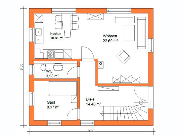 Massivhaus Stadtvilla 372 von WEIOTT-Massiv-Haus, Stadtvilla Grundriss 1
