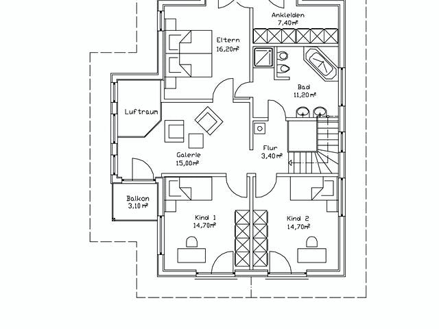 Fertighaus Weißdorn von Stommel Haus Schlüsselfertig ab 255100€, Blockhaus Grundriss 1
