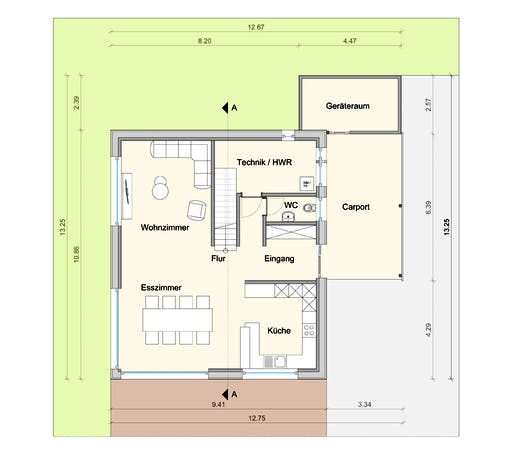 Fertighaus Haus LB von Weizenegger Schlüsselfertig ab 430000€, Pultdachhaus Grundriss 1