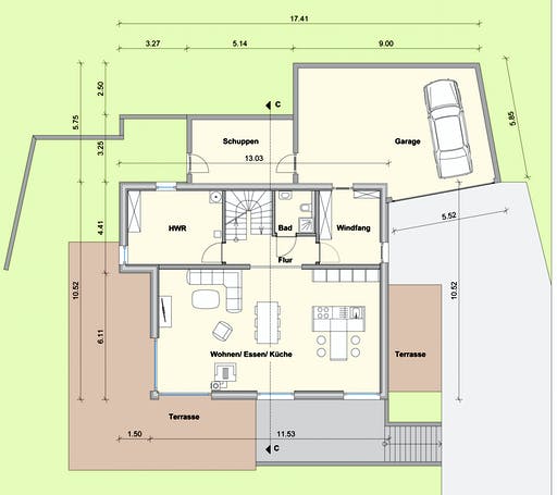 Fertighaus Haus mit Einliegerwohnung WW von Weizenegger Schlüsselfertig ab 650000€, Satteldach-Klassiker Grundriss 1