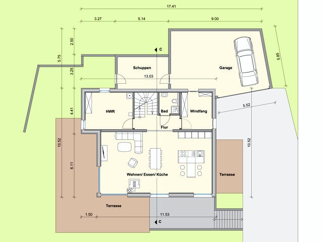 Fertighaus Haus mit Einliegerwohnung WW von Weizenegger Schlüsselfertig ab 650000€, Satteldach-Klassiker Grundriss 1