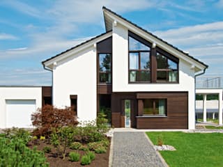 Fertighaus Ausstellungshaus Wenden-Hünsborn von WeberHaus Schlüsselfertig ab 393000€, Pultdachhaus Außenansicht 2