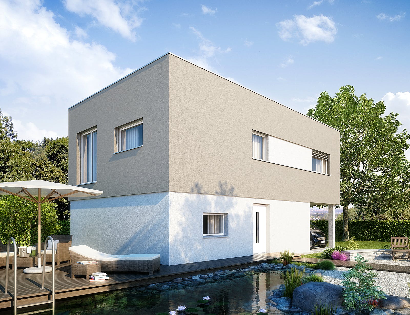 Fertighaus alea® CUBIC PUR von Wimberger, Cubushaus Außenansicht 1