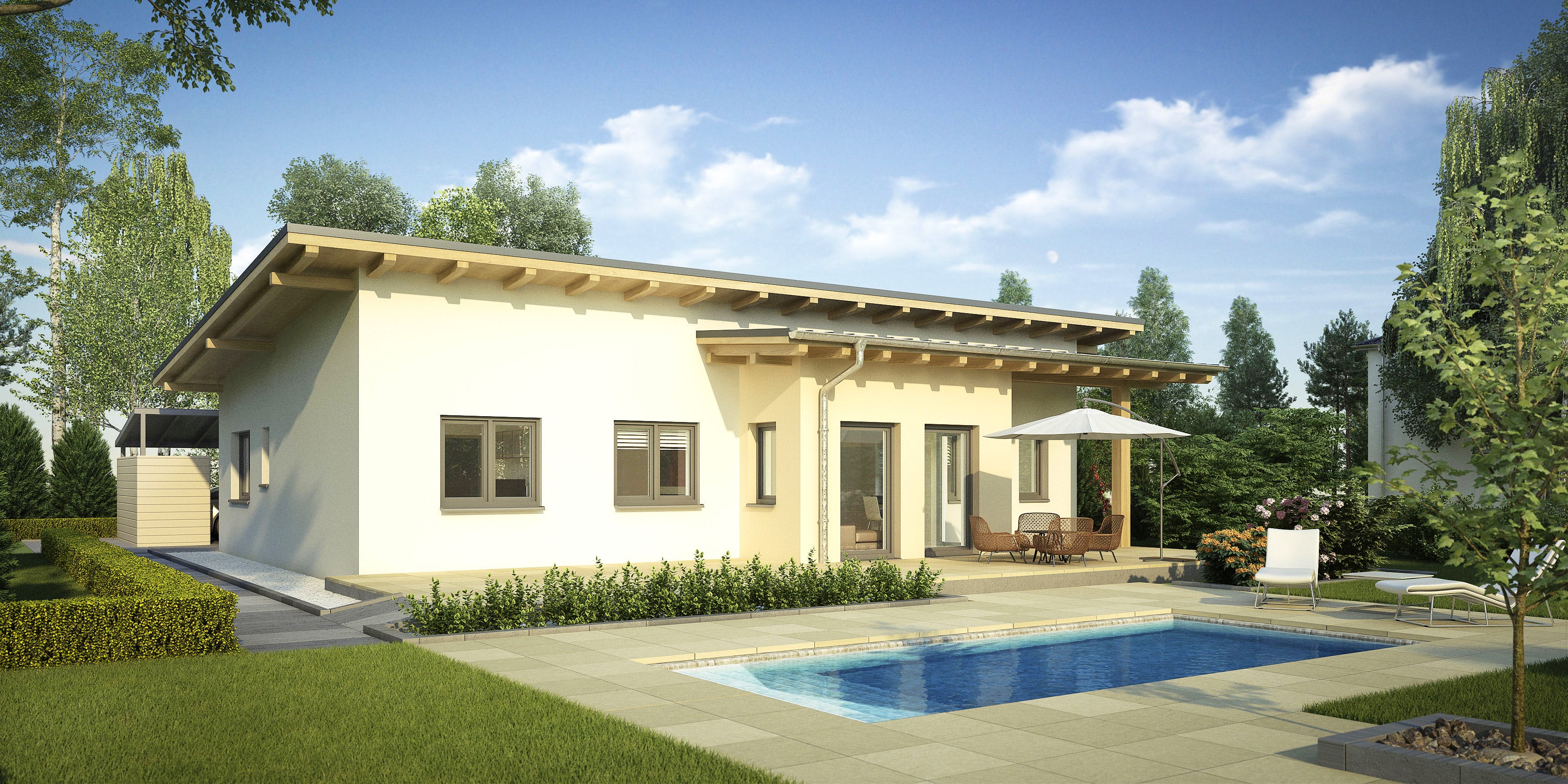 Fertighaus alea® FLAIR 2 von Wimberger, Bungalow Außenansicht 2