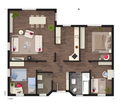Winkelbungalow 108 Elegance Floorplan 1