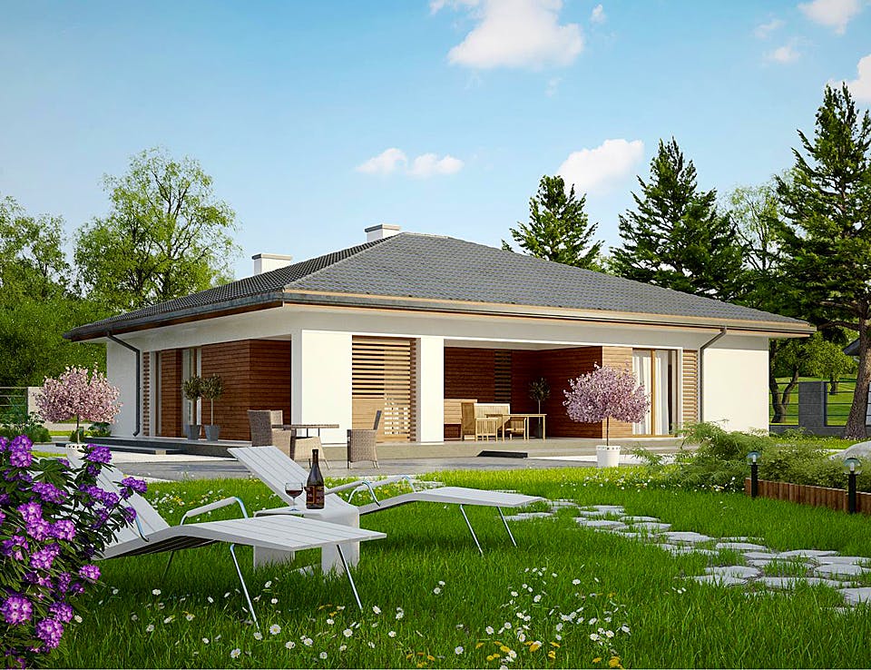 Fertighaus Z 321 von WODEN HAUS Schlüsselfertig ab 297000€, Bungalow Außenansicht 1