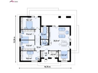 Fertighaus Z 321 von WODEN HAUS Schlüsselfertig ab 297000€, Bungalow Grundriss 1