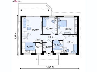 Fertighaus Z 7 von WODEN HAUS Schlüsselfertig ab 177000€, Bungalow Grundriss 1