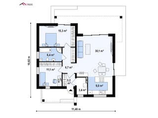 Fertighaus ZX 105 von WODEN HAUS Schlüsselfertig ab 205000€, Bungalow Grundriss 1