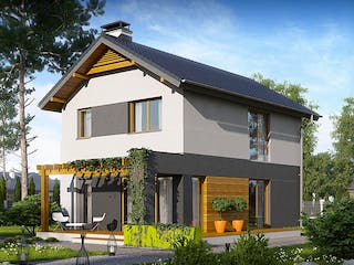 Fertighaus Zx 297 D von WODEN HAUS Schlüsselfertig ab 218000€, Satteldach-Klassiker Außenansicht 1