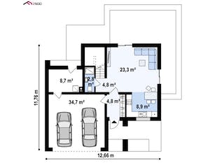 Fertighaus Zx 73 von WODEN HAUS Schlüsselfertig ab 327000€, Cubushaus Grundriss 1