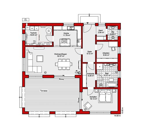 Fertighaus EDITION B 113 von Wolf-Haus Schlüsselfertig ab 365240€, Bungalow Grundriss 1