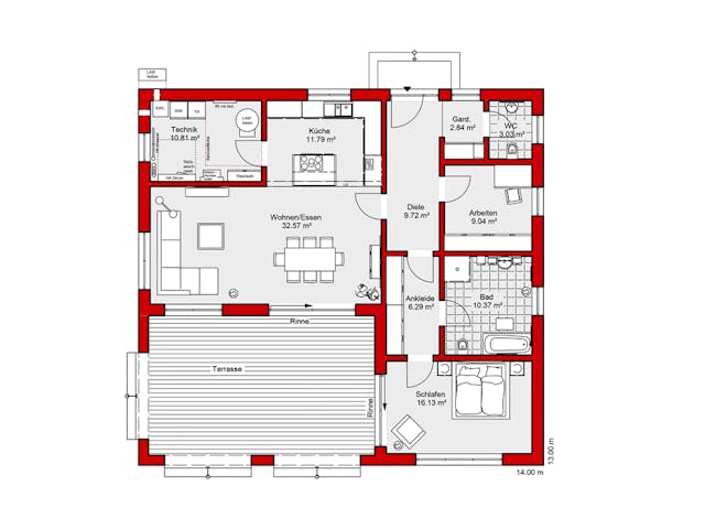 Fertighaus EDITION B 113 von WOLF-HAUS Schlüsselfertig ab 365240€, Bungalow Grundriss 1