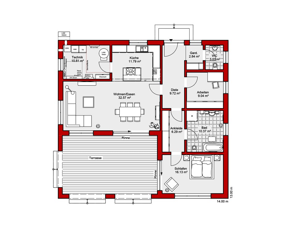 Fertighaus EDITION B 113 von Wolf-Haus Schlüsselfertig ab 365240€, Bungalow Grundriss 1