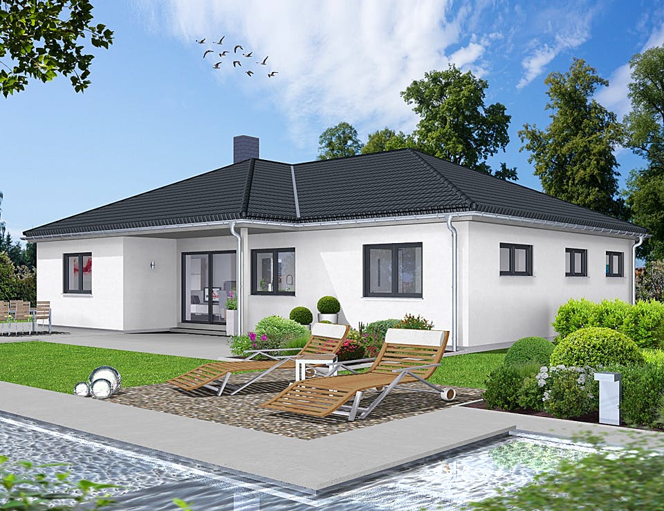 Fertighaus EDITION B 128.2 von Wolf-Haus Schlüsselfertig ab 355913€, Bungalow Außenansicht 1