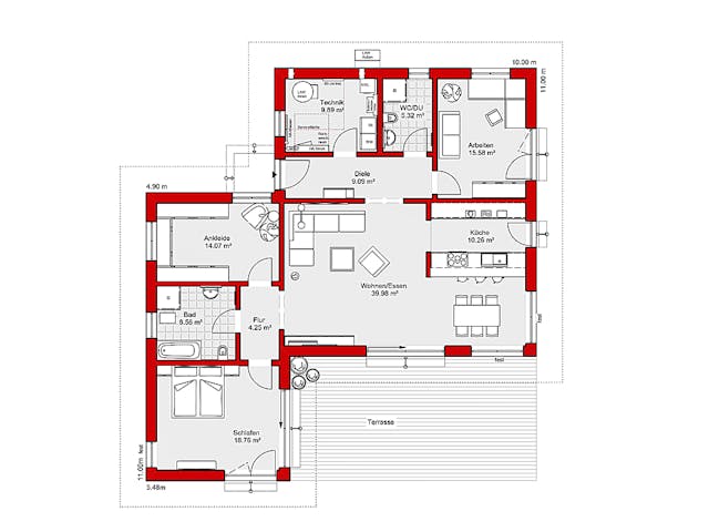Fertighaus EDITION B 136 von WOLF-HAUS Schlüsselfertig ab 407755€, Bungalow Grundriss 1 Fertighaus EDITION B 136 von WOLF-HAUS Schlüsselfertig ab 407755€, Bungalow Grundriss 1