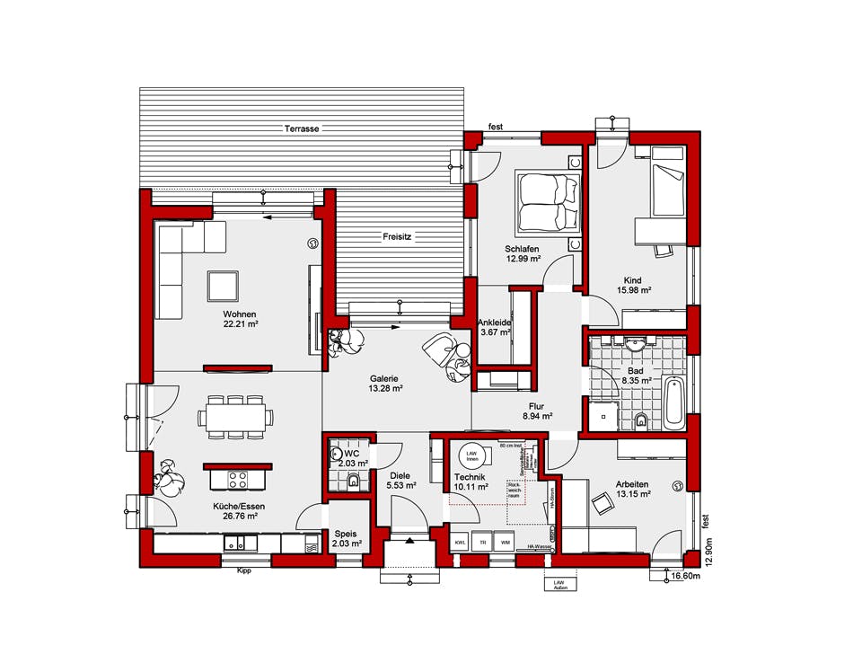 Fertighaus EDITION B 145.2 von Wolf-Haus Schlüsselfertig ab 415775€, Bungalow Grundriss 1